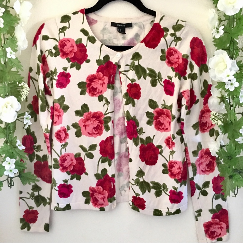 F21 Rose Floral Sweater